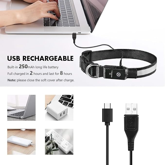 MASBRILL Light Up Dog Collars - LED Dog Collar Rechargeable Lighted Dog Collars for Night Resistant-Water Glow Dog Collar - Image 6