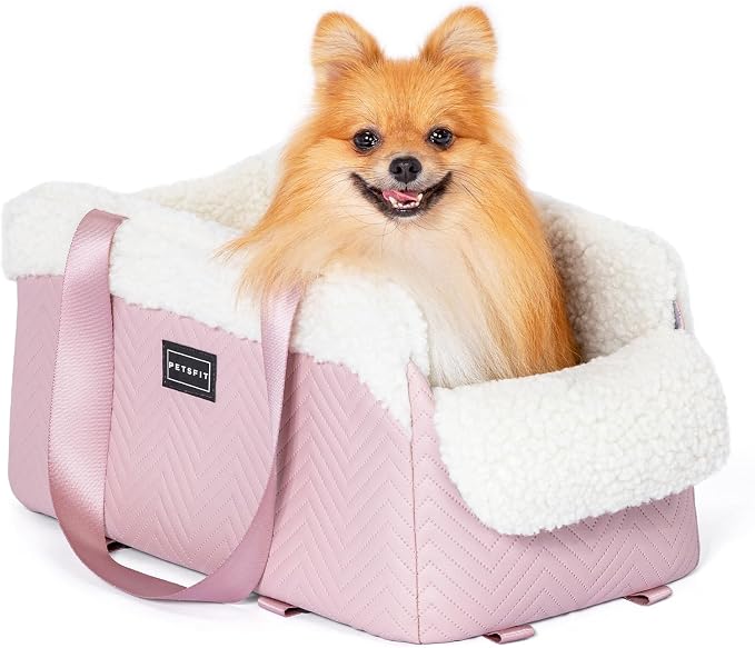 PETSFIT Cat Car Seat, Portable Console Dog Car Seat with Safe Protective Hooks, Luxury Pet Car Seat Includes Safety Leash and Storage Pocket for Pets Up to 9 lbs (Pink) - Image 9
