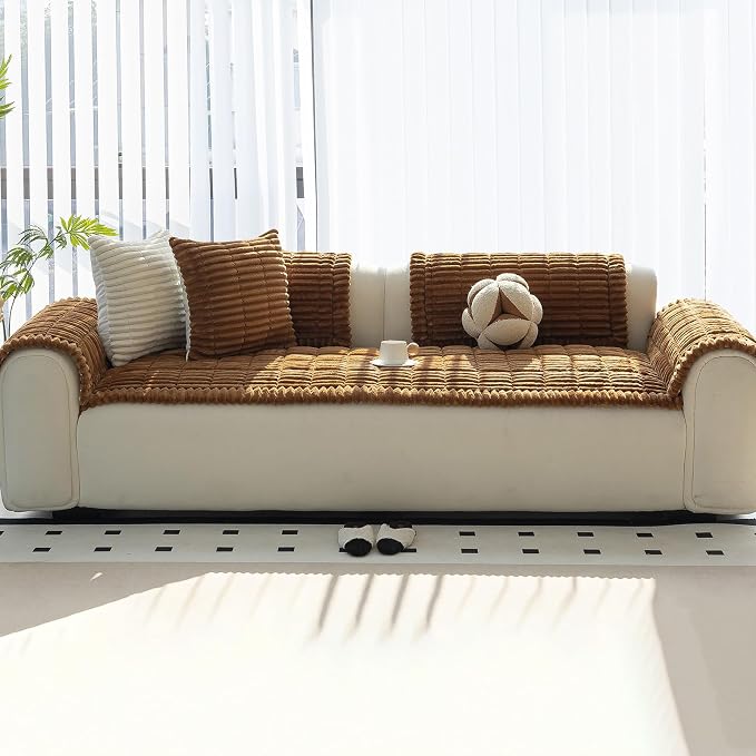 Sofa Couch Cover, Sofa Covers for Dogs Washable, Non-Slip Striped Sofa Slipcovers for Sectional Sofa, Sofa Cover Furniture Protector for L Shaped(Light Brown, 27.6"x 59") - Image 7