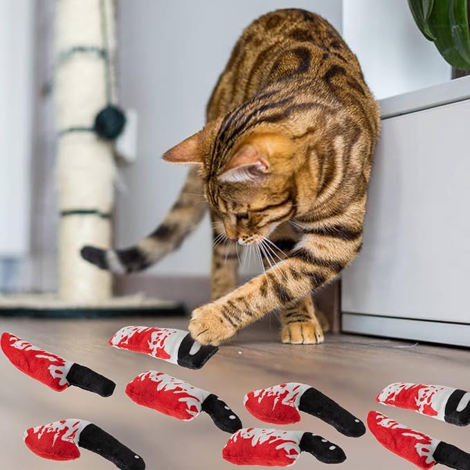 8pcs Catnip Toy, Indoor Knife Shaped Cat Toy Horror Plush Interactive Chew Bite Toys for Halloween Christmas Cat Kitten Indoor Festive Holiday Cat Lover Gift - Image 6