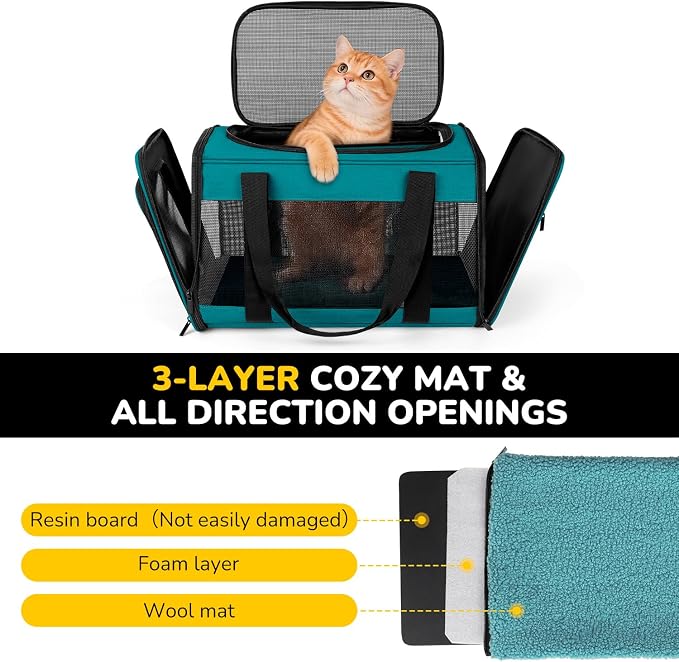 Hipubby Cat Carrier Dog Carrier for Pets Up to 16 Lbs, Soft-Sided Pet Travel Carrier for Cats and Small Dogs, Airline Approved Pet Carrying Case with Shoulder Strap & Removable Mat - Blue - Image 2