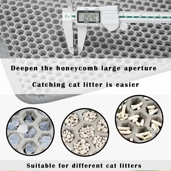 HCY&WLD Cat Litter Mat, Honeycomb Double Layer Litter Trapping Mat | Safe Materials, Soft on Paws, Waterproof Urine Proof Non-Slip, Protects Floors, Less Waste, Easy to Clean, Gray, 24" x 18" - Image 5