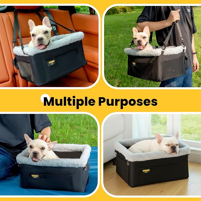 Conlun 2-Pack Dog Car Seat | Steel Frame Anti-Collapse | Small Pet | Black | Heavy-duty Oxford | Rigid Skeleton Stops Wobbling | Leash Prevents Escapes | Elevated Pet Booster for Calm Car Trips - Image 6