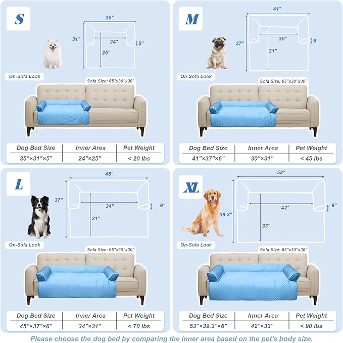 GGIB Cooling Dog Bed Mat with Bolster Pillow Washable Dog Couch Cover Breathable Summer Pet Couch Bed Protector Indoor(Extra Large, Cooling Blue) - Image 6