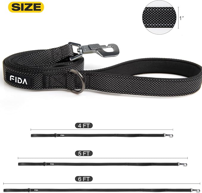 Fida Heavy Duty Dog Leash for Medium Large Dogs, 6 FT, Dual Padded Handles | Traffic Handle for Close Control, Advanced Easy Snap Hook, Reflective, Strong Nylon Webbing for Daily Walks & Training, Black - Image 5