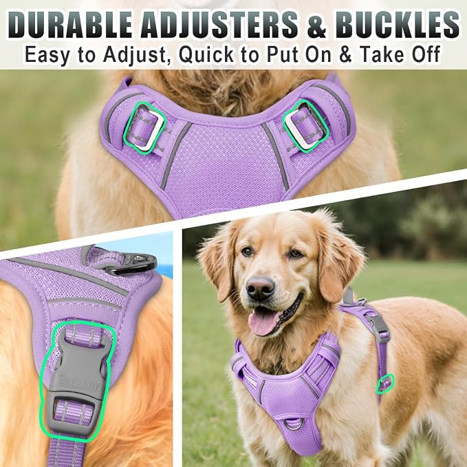 BARKBAY No Pull Dog Harness Large Reflective Dog Harness with Front Clip and Easy Control Handle for Walking Training Running with ID tag Pocket(Violet Purple,XL) - Image 8