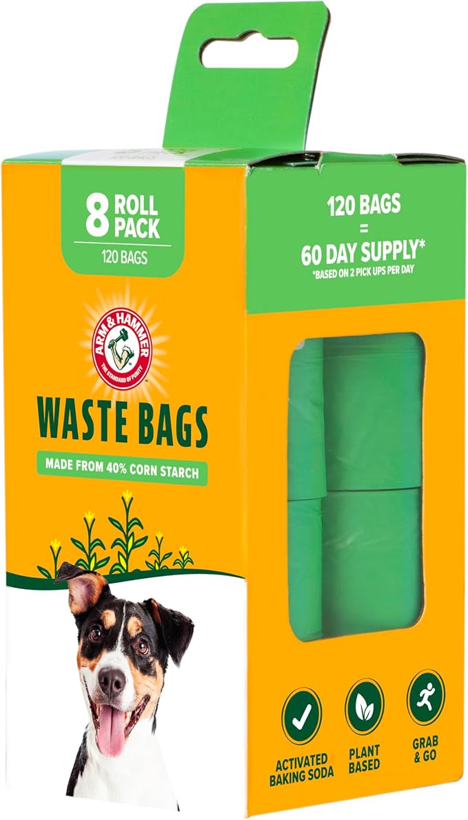 Arm and Hammer Plant Based Dog Poop Waste Bags, 120 Count, Green | With Activated Baking Soda, 9 x 14 In - Image 5