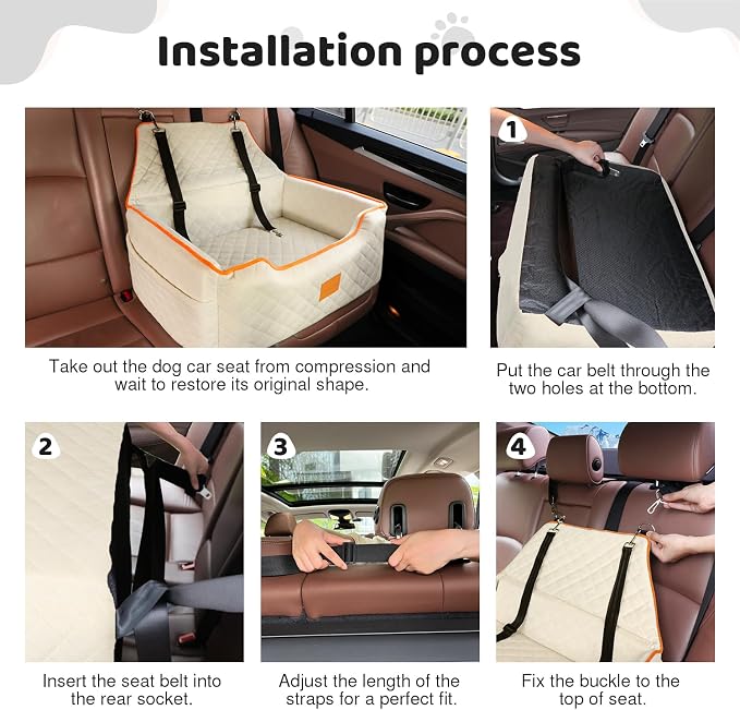 XIEEAOZEE Dog Car Seat for Large/Medium Pet Under 55Lbs or 2 Small Dogs | Detachable and Washable Booster Dog Seat Travel Pet Seat with Thick Cushion & Storage Pockets (Beige) - Image 6