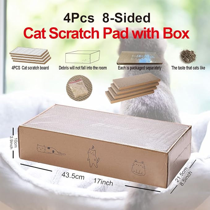 4 Packs in 1 Cat Scratch Pad with Box, Cat Scratcher Cardboard,Reversible,Durable Recyclable Cardboard, Suitable for Cats to Rest, Grind Claws and Play with Scratch Box - Image 2