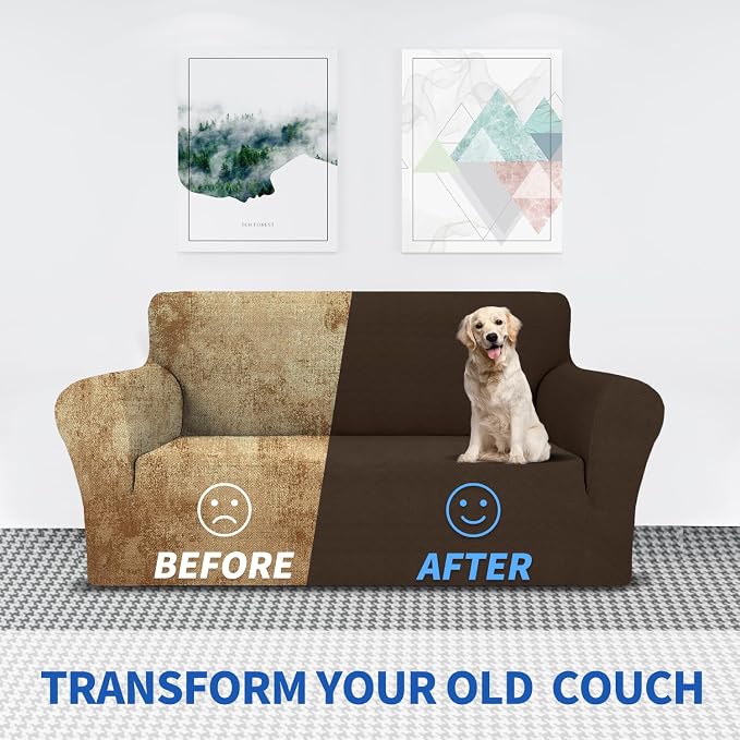 MAXIJIN Loveseat Cover Sofa Covers (55"-69"), 1-Piece Stretch Couch Covers for 2 Cushion Couch Love Seat Slipcover with Elastic Bottom for Kids,Dog (Loveseat, Diamond Pattern Coffee) - Image 5