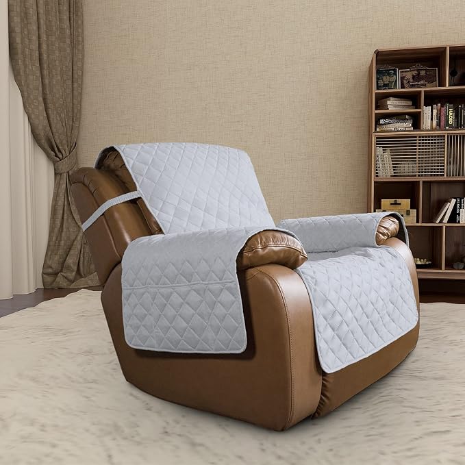 Easy-Going Oversized Recliner Chair Cover Reversible Sofa Cover Water Resistant Couch Cover Furniture Protector with Elastic Straps for Pets Dog Cat (Oversized Recliner, Light Gray/Light Gray) | Machine Washable Slipcover For Dogs, Water Resistant Furn... - Image 2