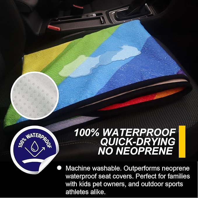 Back Seat Cover for Car Trucks Van SUV Jeep,Waterproof Rear Bench Towel Seat Covers for Dogs and Kids,Automotive Backseat Protector (Rainbow) - Image 3