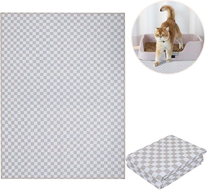 Lovewag Cat Litter Mat, Litter Box Mat, Taupe Checkers, 36x48, 2 Pack | Washable litter mat cover, kitty litter mat & cat mat for litter box, litter trapping mat, prevents tracking, multi-cat - Image 8