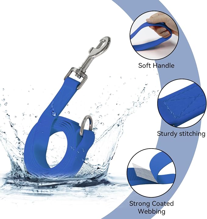 Waterproof Dog Leash, 5/6 FT Durable Odor-Proof Dog Leashes with Strong Metal Hooks Fits Small Medium or Large Dogs (Blue, 6FT - 1 inch Width) - Image 2