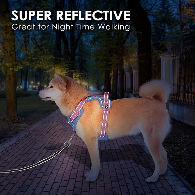 No Pull Dog Harness, Unique Colors Reflective Adjustable Dog Vest | with Soft Training Handle Metal Clips for Small Medium Large Dogs (Baby Blue Base & Pink Straps,XL) - Image 6