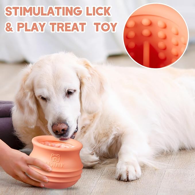 Dog Enrichment Treat Toy, Long-Lasting Wobbly Interactive Freeze Lick Toys for Dogs, Stuffable Puzzle Feeder Toy for Boredom, Silicone Treat Dispensing Chew Toy (Pastel Orange,L) - Image 7