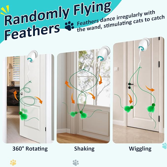 Interactive Cat Toys for Indoor Cats, Automatic Flying Feather Wand, Suction Cup Design, USB Rechargeable, Wall-Mounted Hanging Cat Toys for Bored Indoor Adult Cats - Image 6