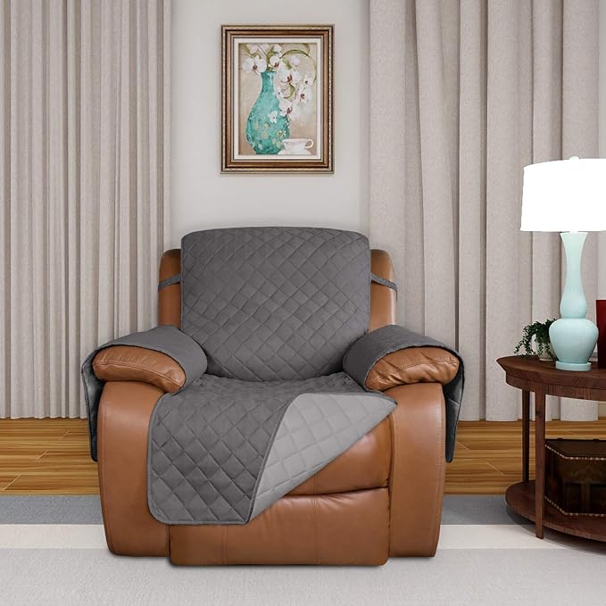 PureFit Reversible Recliner Chair Covers Couch Covers for Dogs, 28 in | Gray/Light Gray, Water Resistant Couch Protector, Washable Pet Couch Cover with Non Slip and Elastic Straps For Kids - Image 2