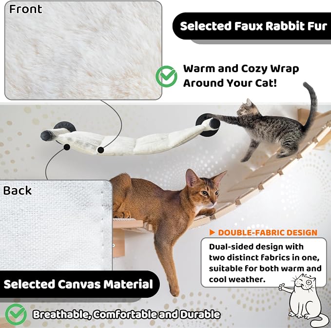 Cat Hammock Wall Mounted, 22.44 x 13.78 in (Soft & Warm Fabric) | Washable Replacement Cloth, For Medium-Sized cats, Wall Mounted Cat Shelves for Sleeping, Playing, Climbing and Resting - Image 5