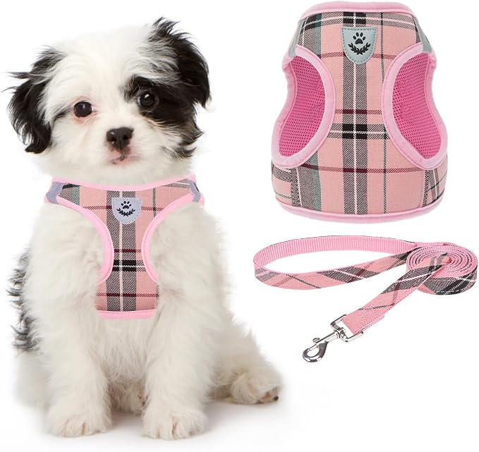 KOOLTAIL Dog Harness for Small Medium Dogs ,Dog Harness and Leash Set, Step in No Pull Soft Mesh Padded Adjustable and Reflective Pet Vest Harness Puppy, Plaid Extra Harness for XS S Dogs, Pink M by KOOLTAIL