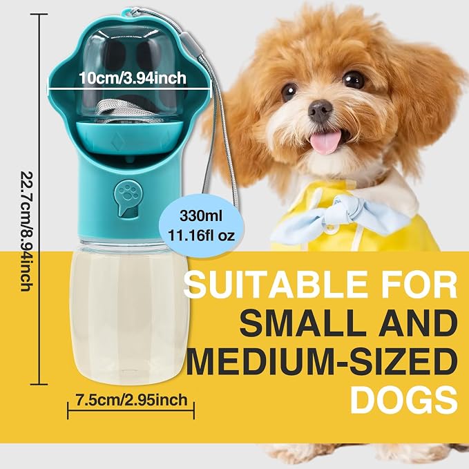 Dog Water Bottle with Food Container, Portable Pet Dispenser, Leak Proof, Hiking, Puppy Travel, Outdoor Activities(11.16 fl.oz/330ml, Blue) - Image 7