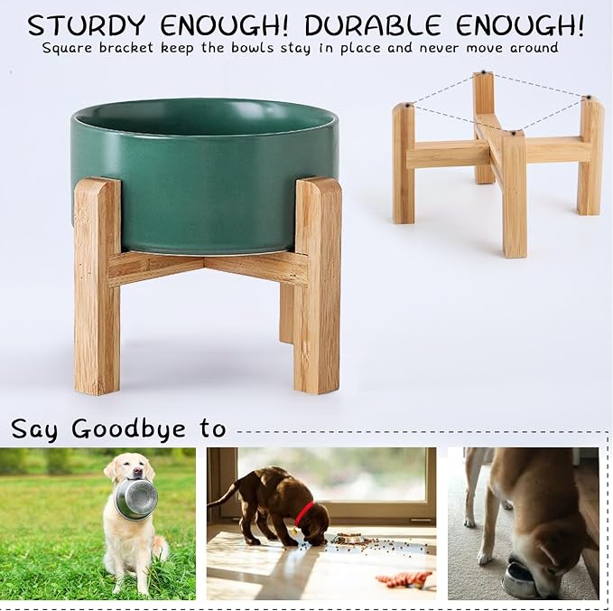Petygooing Green Elevated/Raised Ceramic Dog Bowl for Small Breeds, Dog Food Water Dish with Stand,Pet Feeding Bowl with Anti Slip Rubber for Cats and Small Dogs Puppy 13.5 OZ (5.1In / 1.7 Cups) - Image 4