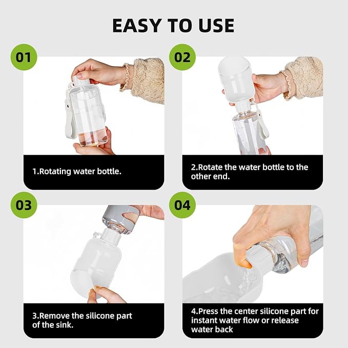 Dog Water Bottle, Leakproof Portable Water Bottle for Dogs, Dog Travel Water Bottles with Convenient Bottles Strap, Dog Travel Accessories for Walking, Hiking, Outdoor, Camping (17oz White) - Image 5