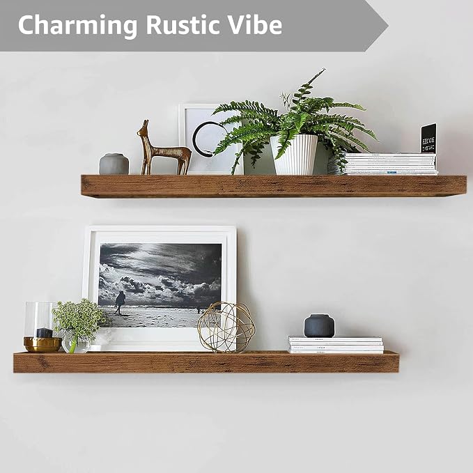 QEEIG Floating Shelves for Wall 39.4" Long - Wall Mounted Shelf Bathroom Kitchen Living Room Bedroom Farmhouse Home Decor Display Bookshelf Large 39.4 x 9.3 inch Set of 2, Rustic Brown (008-100BN) - Image 5