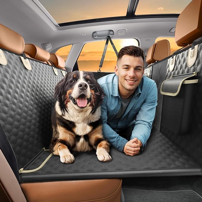 SHARLOVY Back Seat Extender for Dogs, Heavy Duty Dog Car Seat Cover for Back Seat and Aggressive Chewer, Large Hard Bottom Seat Cover for Dogs, Dog Hammock for Car, Travel Pet Bed for Car, SUV, Truck | Large Hard Bottom Seat Cover for Dogs Aggressive C... by SHARLOVY