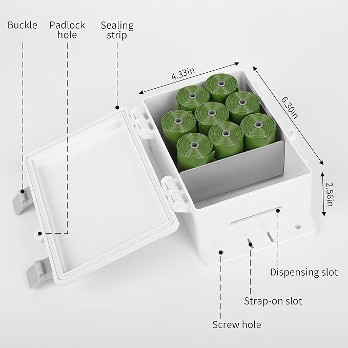 Dog Poop Bag Dispenser, Waterproof Outdoor Dog Bag Dispenser Holds Up to 8 Rolls of Waste bags, Outdoor Wall, Stake, Pole, Fence Mounted (only dispenser) - Image 3