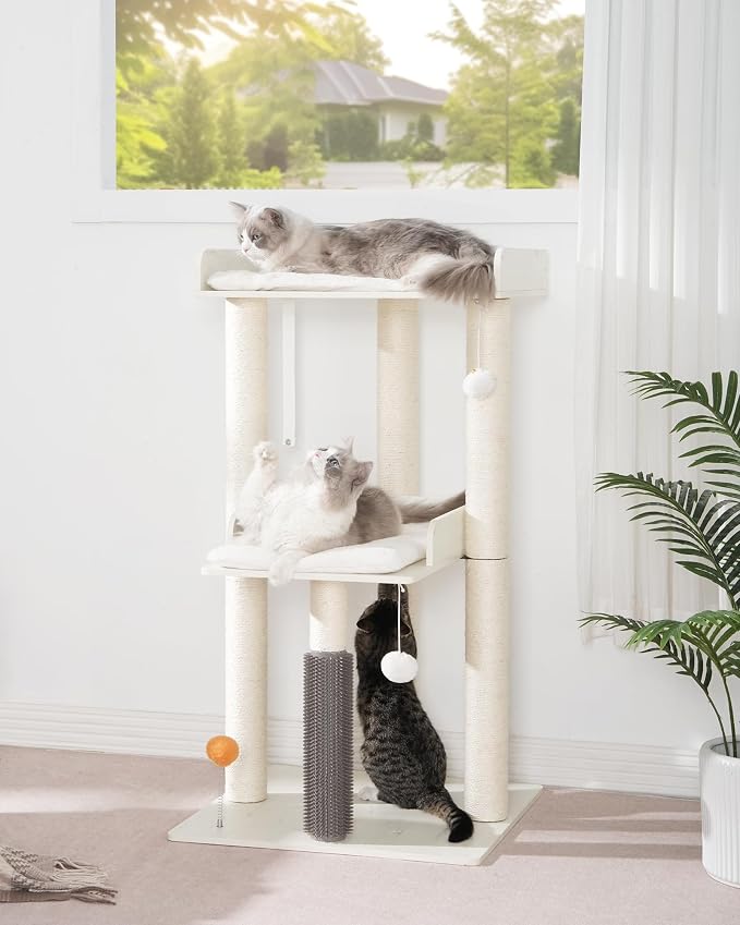 43.7" Cat Tree, Modern Cat Tree Tower, Cat Tower for Indoor Cats Large Adult, Cat Condo with Scratching Post, Large Perch and Removable Pads, White - Image 2
