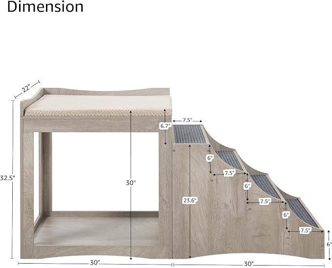 unipaws Large Pet Bunk Bed with Removable Step for Dogs and Cats | Multi-Level Bed Window Perch Seat Platform with Cushion, Indoor Use, Grey - Image 7