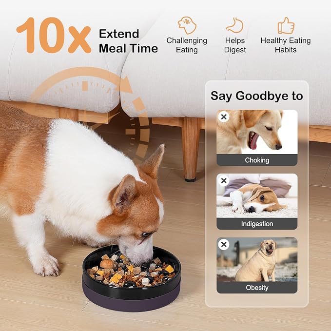 Sted Ceramic Slow Feeder Dog Bowls with Silicone Base | Slow Feeding Dog Bowl Small Medium Breed, Dogs Foods Bowls for Fast Eaters, Puzzle Dogs Food Bowl, Maze Black - Image 3