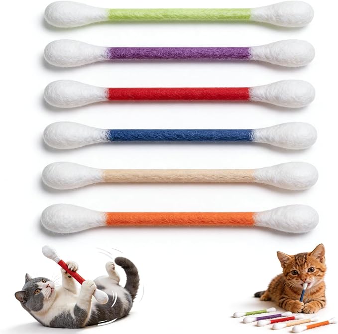 6Pack Cotton Swabs Cat Toys with Catnip, Giant Qtip Chew Sticks & Teething Ropes for Boredom Relief, Durable Interactive Felt Kitty Kicker Toy for Exercise. - Image 8