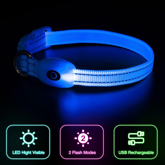 YFbrite LED Dog Collar XS, Lightweight Cat Collar Light, Comfortable Light Up Puppy Collars, USB Rechargeable Adjustable Puppy Walking Safety Light (Blue, XS) - Image 4