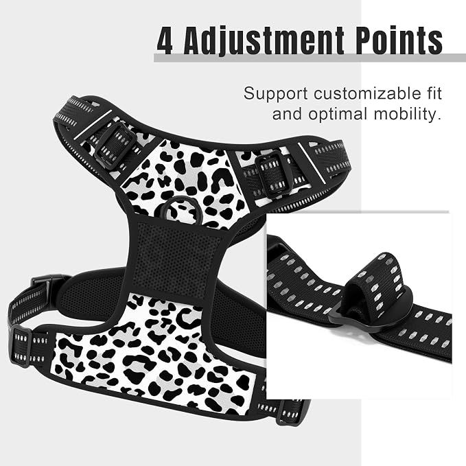 Rnivvi No Pull Dog Harness, Cute Leopard Reflective Medium Sized Puppy Kitten Harness, Adjustable Soft Padded Vest for Medium Dogs, Heavy Duty Pet Vest with Easy Control Handle for Walking, White - Image 3
