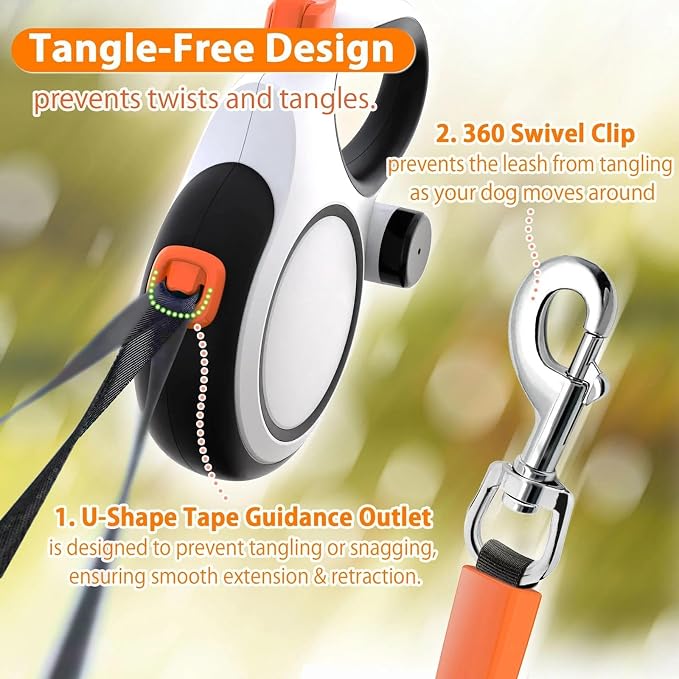 26FT Retractable Dog Leash for Medium & Large Dogs Up to 115 lbs, Heavy Duty Anti-Tangle Tape Leash with Quick Brake Lock, Comfortable Non-Slip Handle for Walking, Running & Training - Image 4