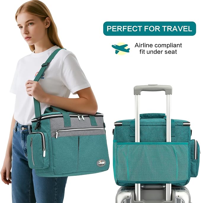 Dog Travel Bag for Pet Kit for Supplies with 2 Food Storage Containers 2 Collapsible Bowls 1 Feeding Mat 1 Dog Treat Pouch 7-Piece Set Perfect Road Trips Camping Weekend (Teal) - Image 3