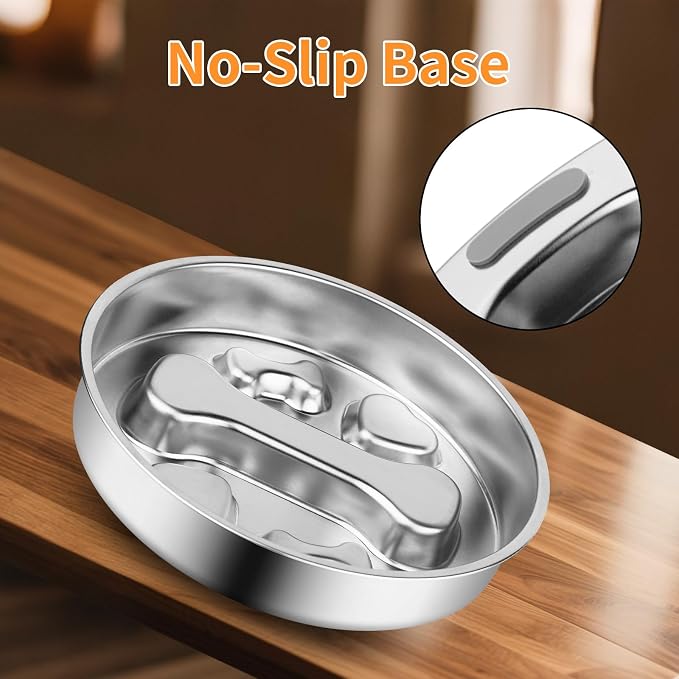 Novery Non-Slip Stainless Steel Slow Feeder Dog Bowl, 2-Cups | Interactive Slow Feeding Puzzle Maze, Prevents Choking & Bloating, Non-Slip Bottom, For Medium Dogs & Cats - Image 7