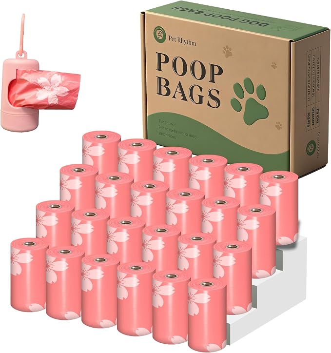 Cherry Blossom Scented Dog Poop Bags - 24 Rolls 360 counts | Leak Proof Extra Large 13x9 Inch Pink Dog poop bags rolls with Dispensers, Fragrance Bags for Dogs Walking and Cat Litter by Petrhythm