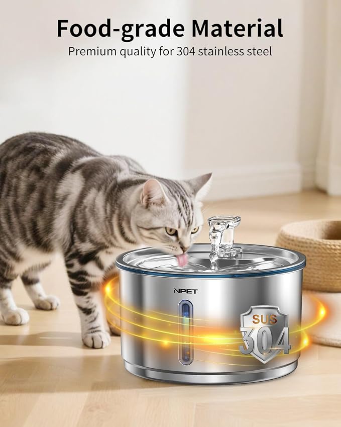 NPET Cat Water Fountain Stainless Steel 1Gallon/135oz WF210Plus | Automatic Pet Drinking Fountain, Dog Water Dispenser Bowl, Water Level Window, For Cats Indoor - Image 3