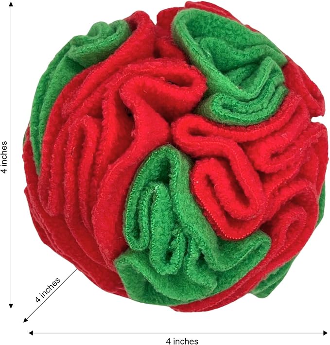 Glory To Dog Small Breed Snuffle Ball Foraging Dog Toy Christmas Green/Red | Interactive fleece snuffleball hides treats at variable depths. Engages smell & foraging instinct Machine wash 4" Small breed - Image 2