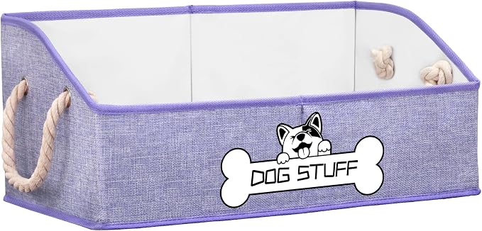 Dog Toy Basket, Storage Bin, Collapsible Box for Pet Accessories | Fabric Container With Handle, Trapezoid Holder for Small Medium dogs, Organizer for Living Room, Purple by Thankspaw