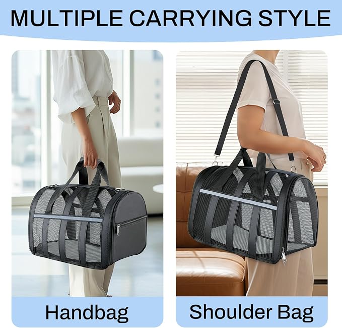 Soft Sided Pet Carrier, Airline Approved Dog Cat Travel Bag with Mesh Windows, Collapsible Portable Pet Carrier for Small Medium Dogs Cats (Black) - Image 7