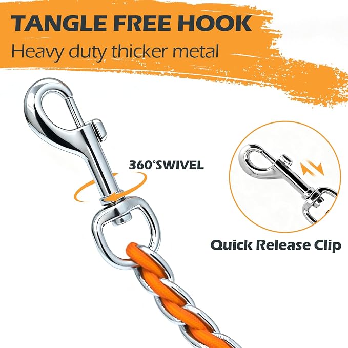 S-ETOVUS-Chain Dog Leash, Bite-Proof Metal Leash, with Padded Handle Orange | Three Sizes 7.25FT/5.2FT/4FT, Woven From Nylon Rope And Chain, Durable And Bite-Resistant, Comfortable With Padded Handles - Image 3
