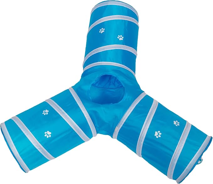 Cat Tunnel - Collapsible 3 Way Play Toy - Tube Fun for Rabbits, Kittens, and Dogs - Aqua - Image 3