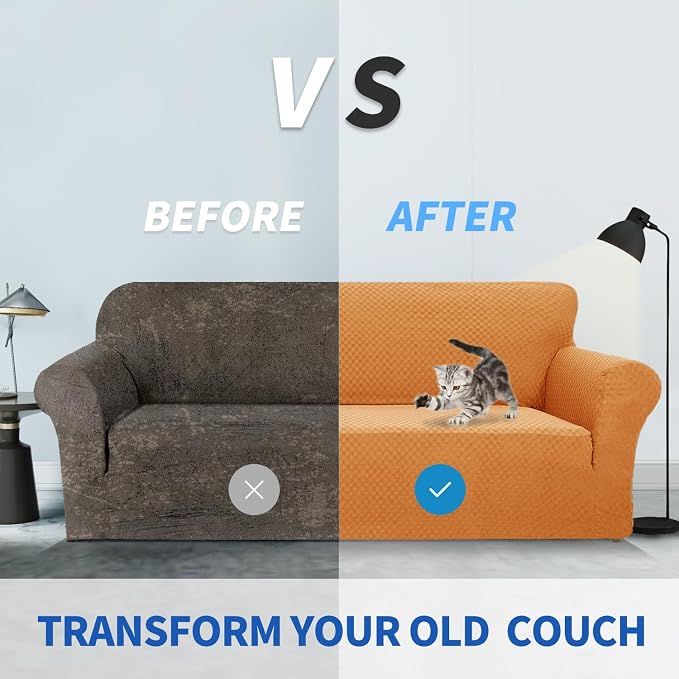 ZNSAYOTX 1 Piece Jacquard Couch Covers for 3 Cushion Couch High Stretch Sofa Cover for Pets Dogs Anti Slip Extra Large Sofa Slipcovers Furniture Protector (X-Large, Orange) - Image 4