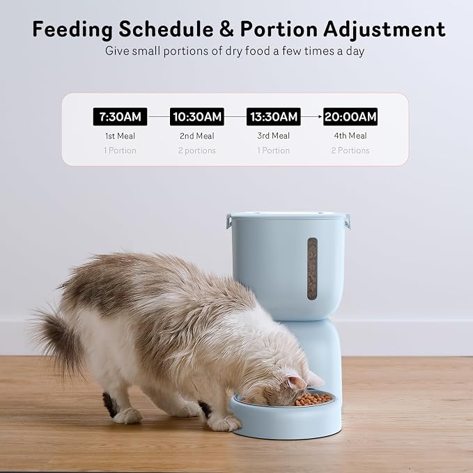 Automatic Cat Feeder and Water Dispenser FW1, Wire or Battery Cat Food Dispenser Timer Pet Feeder - Locking Lid, Desiccant Bag, Programmable Portion Control, 4 Daily Meals, 10s Voice Recorder-Blue - Image 2