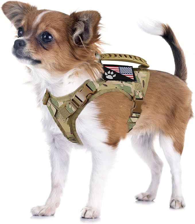 Tactical Dog Harness Tactical Puppy Vest with Rubber Handle K9 Military Adjustable Pet Vest Harness for Outdoor Training XS Dog Harness (Camouflage Harness) by FXGOING