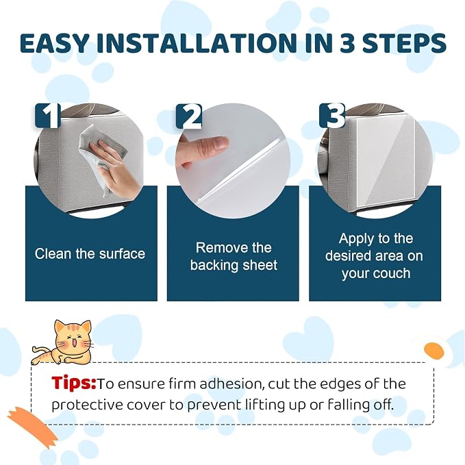Transparent Cat Scratch Furniture Protectors 12x196.8in Scratch Guards | transparent guards, heavy-duty anti-scratch, safe for leather, fabric, wood, peel-and-stick, residue-free removal - Image 6
